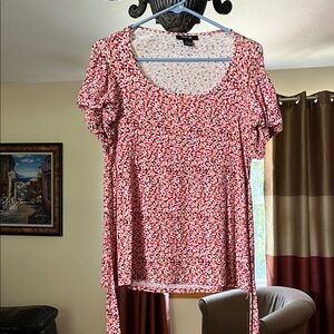 Style & Co. Red and White Patterned Blouse